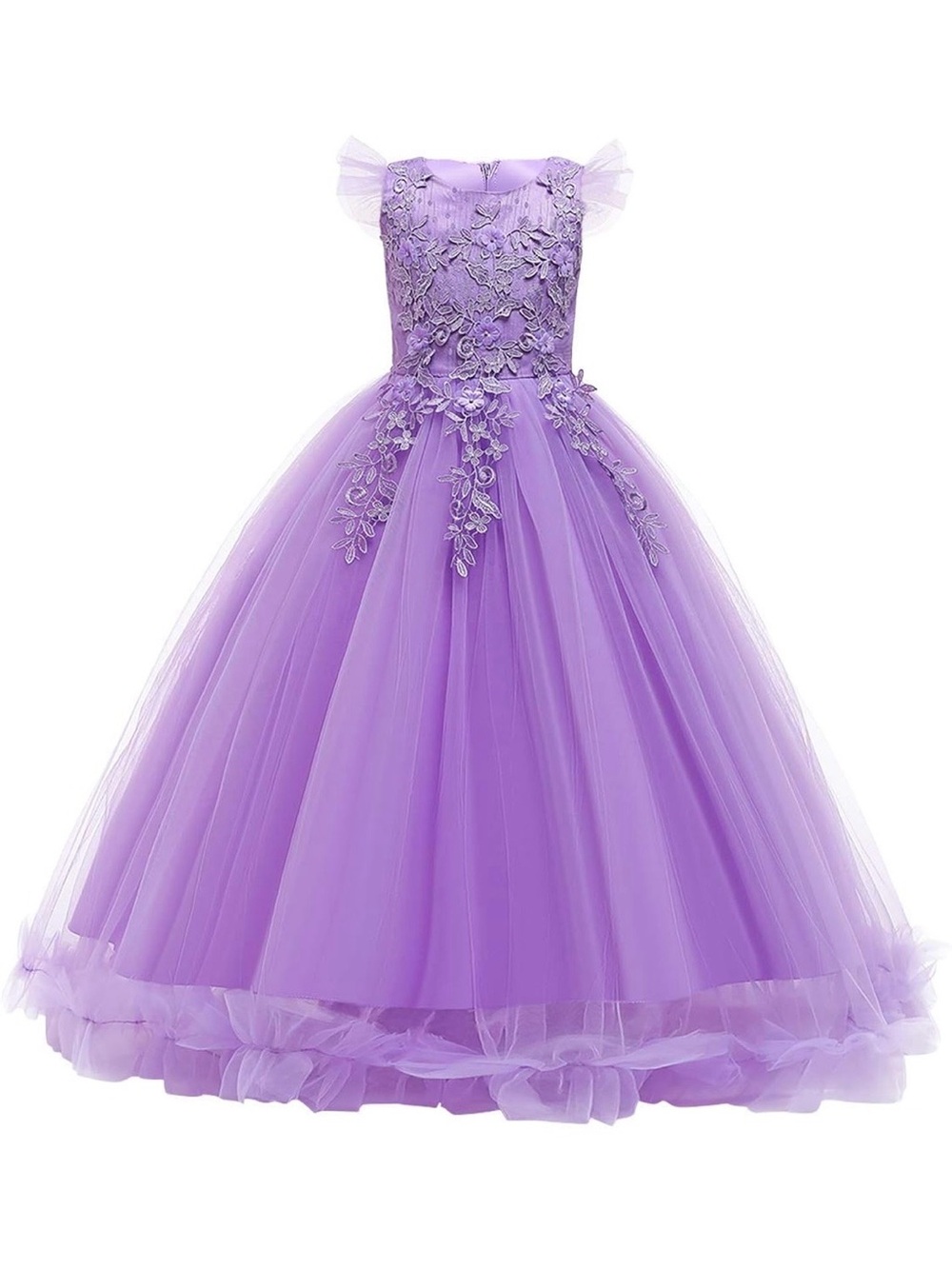 Lavender Lace Applique Tulle Ball Gown Dress for Girls